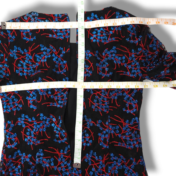 EUC Nicole Miller New York Floral Embroidered Tulle Dress Sz. 4 Black Blue Red - Picture 9 of 10